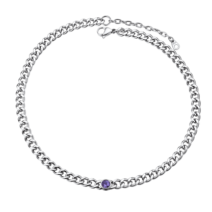 Birthstone Cuban Link Choker Chain Necklace for