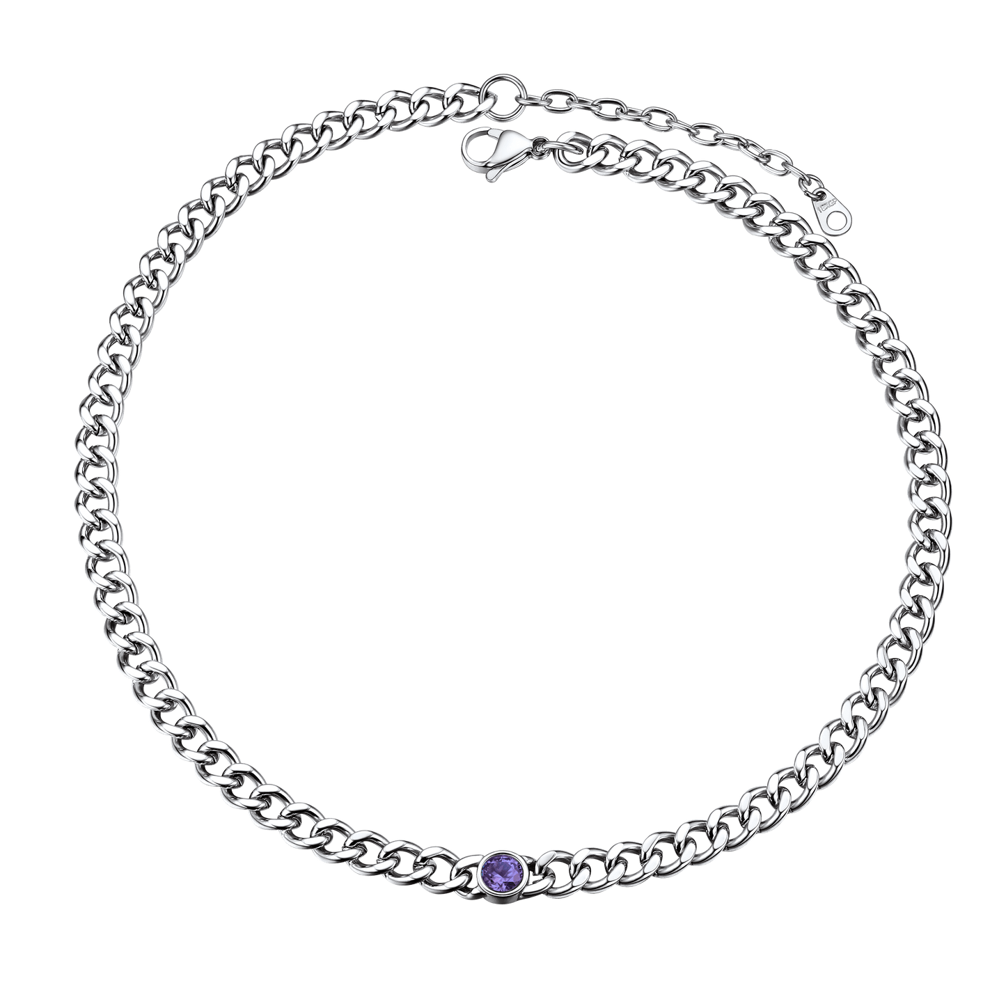 Birthstone Cuban Link Choker Chain Necklace for