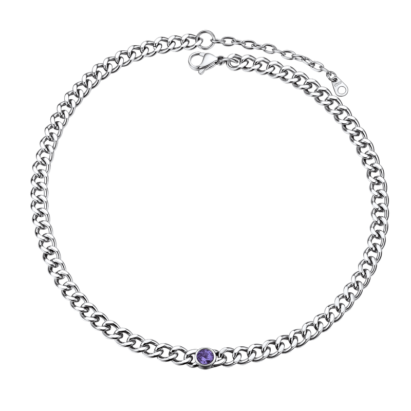 Birthstone Cuban Link Choker Chain Necklace for