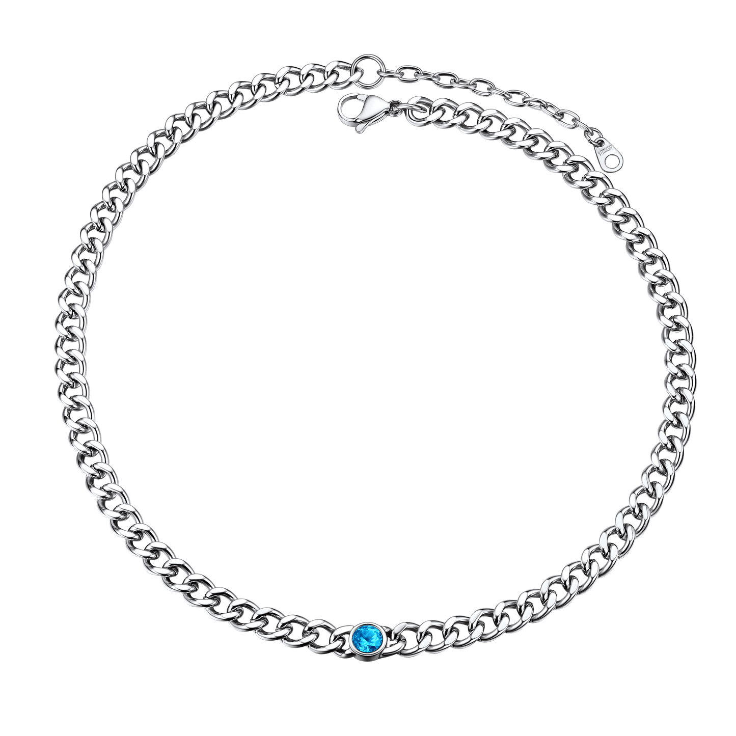 Birthstone Cuban Link Choker Chain Necklace for