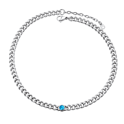 Birthstone Cuban Link Choker Chain Necklace for