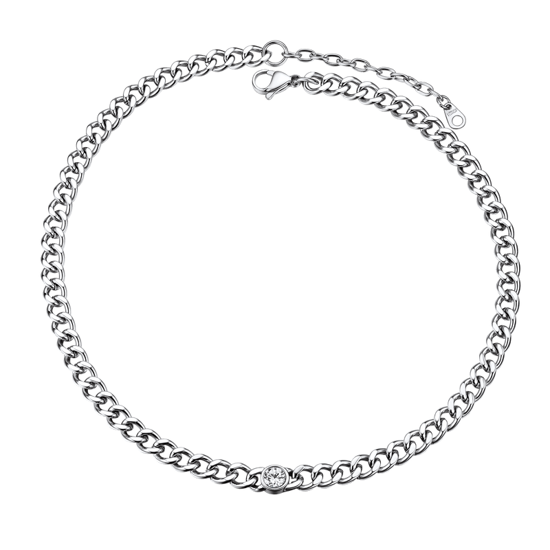 Birthstone Cuban Link Choker Chain Necklace for