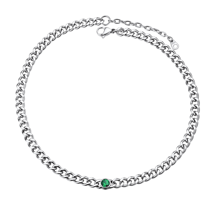 Birthstone Cuban Link Choker Chain Necklace for