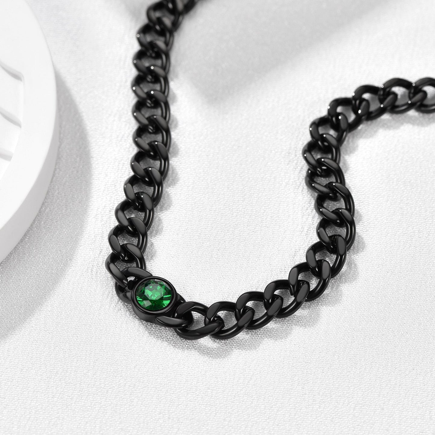 Birthstone Cuban Link Choker Chain Necklace for