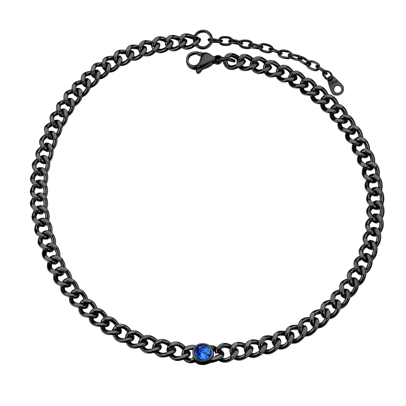 Birthstone Cuban Link Choker Chain Necklace for