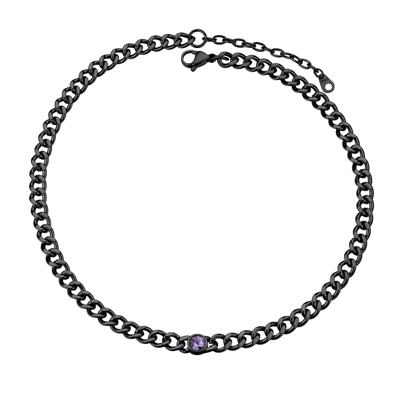 Birthstone Cuban Link Choker Chain Necklace for