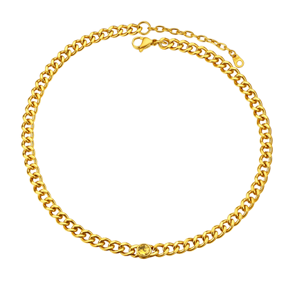 Birthstone Cuban Link Choker Chain Necklace for
