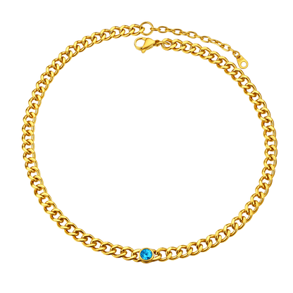 Birthstone Cuban Link Choker Chain Necklace for