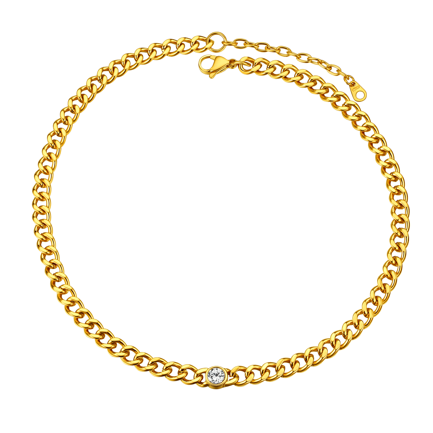 Birthstone Cuban Link Choker Chain Necklace for