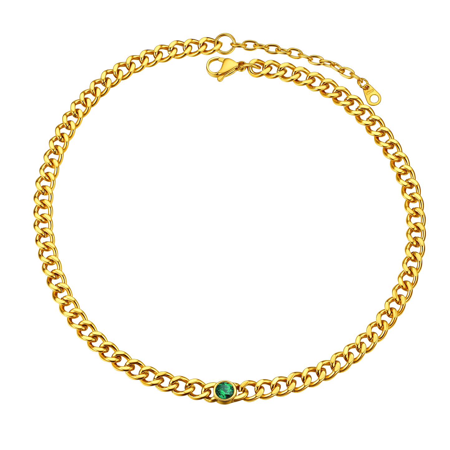 Birthstone Cuban Link Choker Chain Necklace for