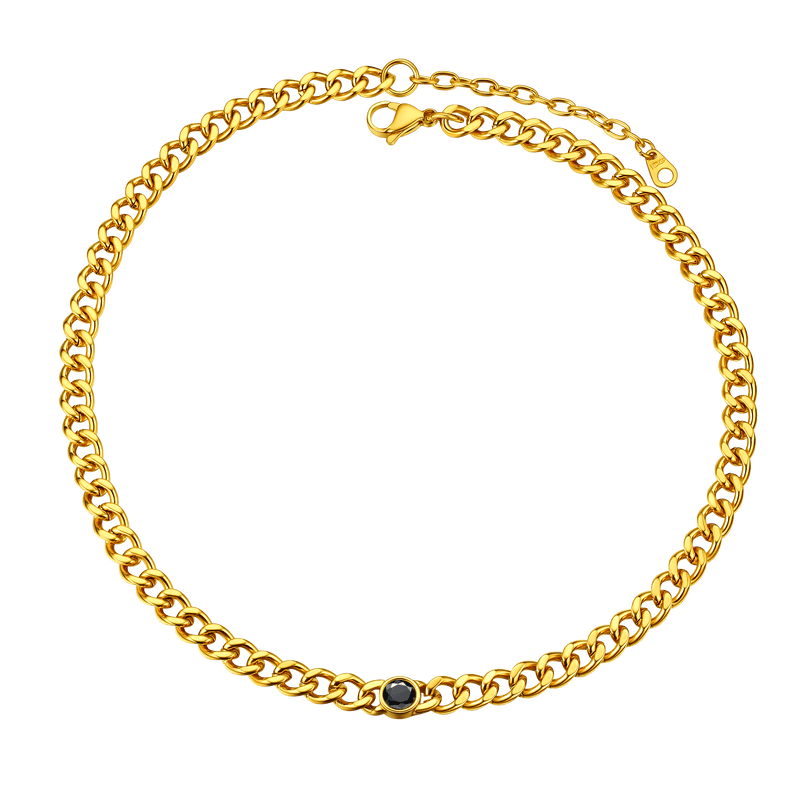 Birthstone Cuban Link Choker Chain Necklace for