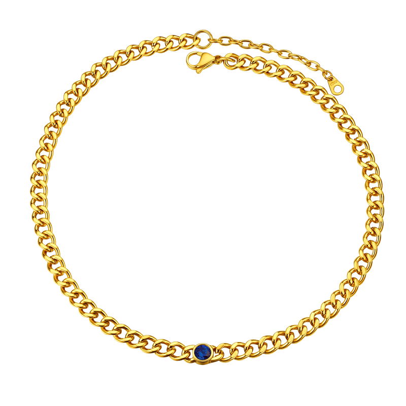 Birthstone Cuban Link Choker Chain Necklace for
