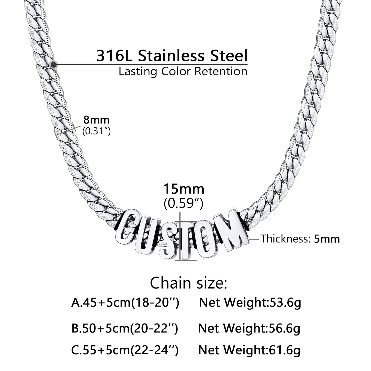 8mm Custom Name Cuban Chain Necklace for