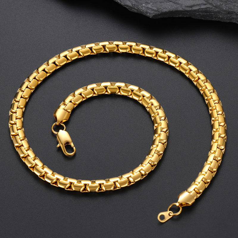Flat Box Link Chain Stainless Steel Necklace for