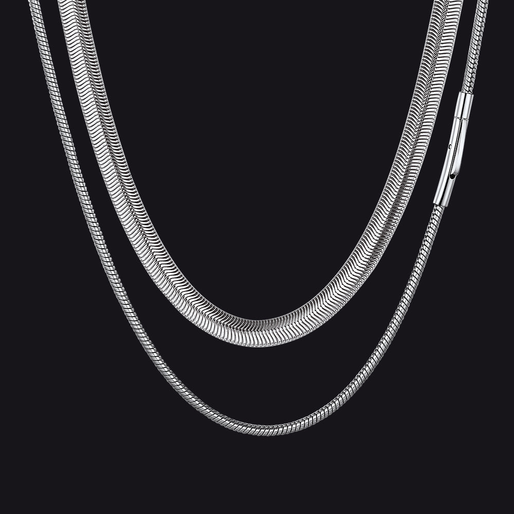 2mm Thin & 8mm Bold Snake Chain Set for