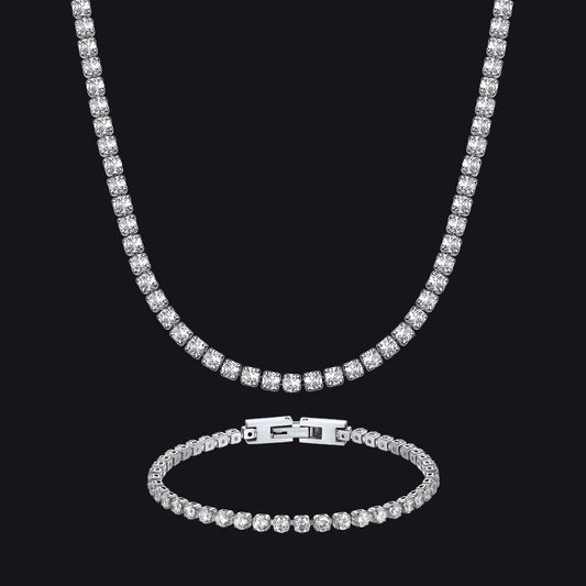 3mm Cz Diamond Cut Tennis Chain & Bracelet Set for
