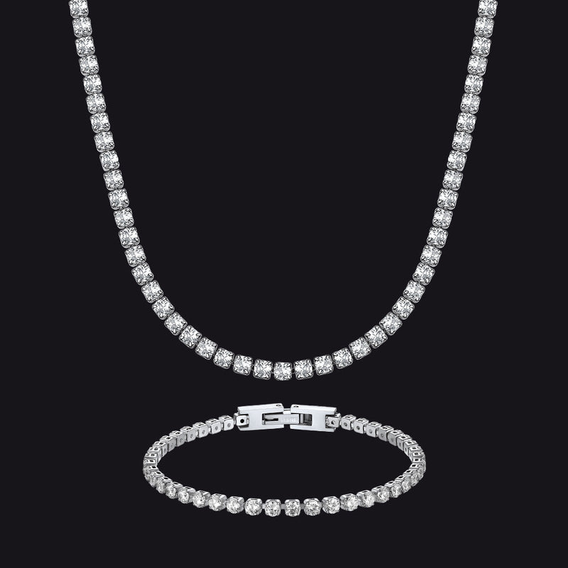 3mm Cz Diamond Cut Tennis Chain & Bracelet Set for