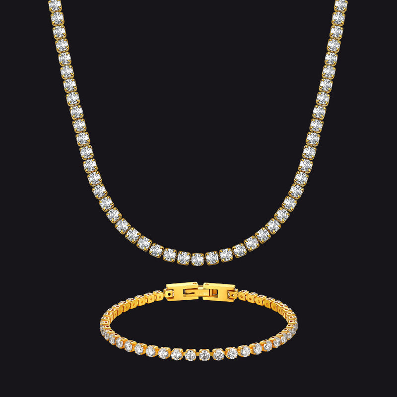 3mm Cz Diamond Cut Tennis Chain & Bracelet Set for