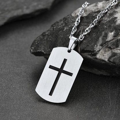 Christian Joshua 1:9 Dog Tag Cross Necklace for