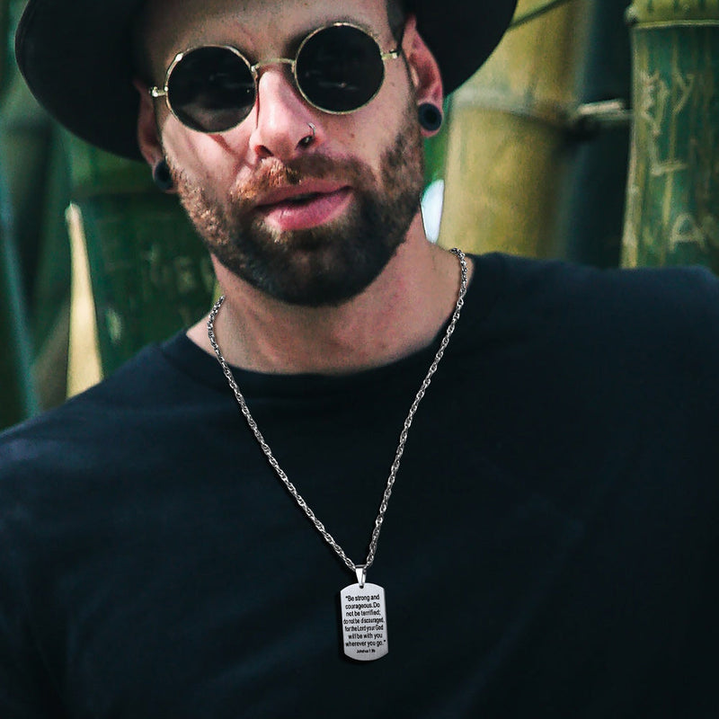 Christian Joshua 1:9 Dog Tag Cross Necklace for