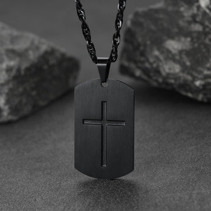 Christian Joshua 1:9 Dog Tag Cross Necklace for