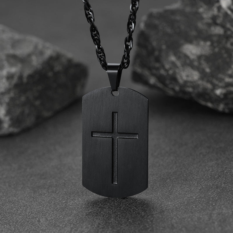 Christian Joshua 1:9 Dog Tag Cross Necklace for