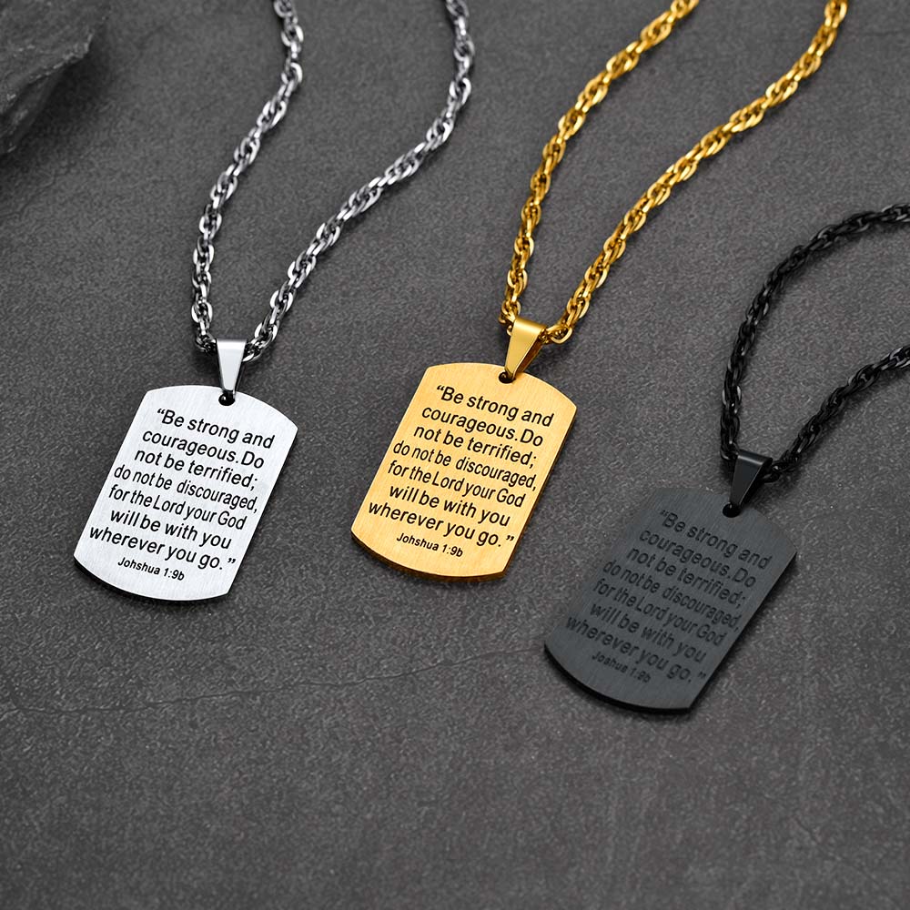 Christian Joshua 1:9 Dog Tag Cross Necklace for