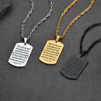 Christian Joshua 1:9 Dog Tag Cross Necklace for