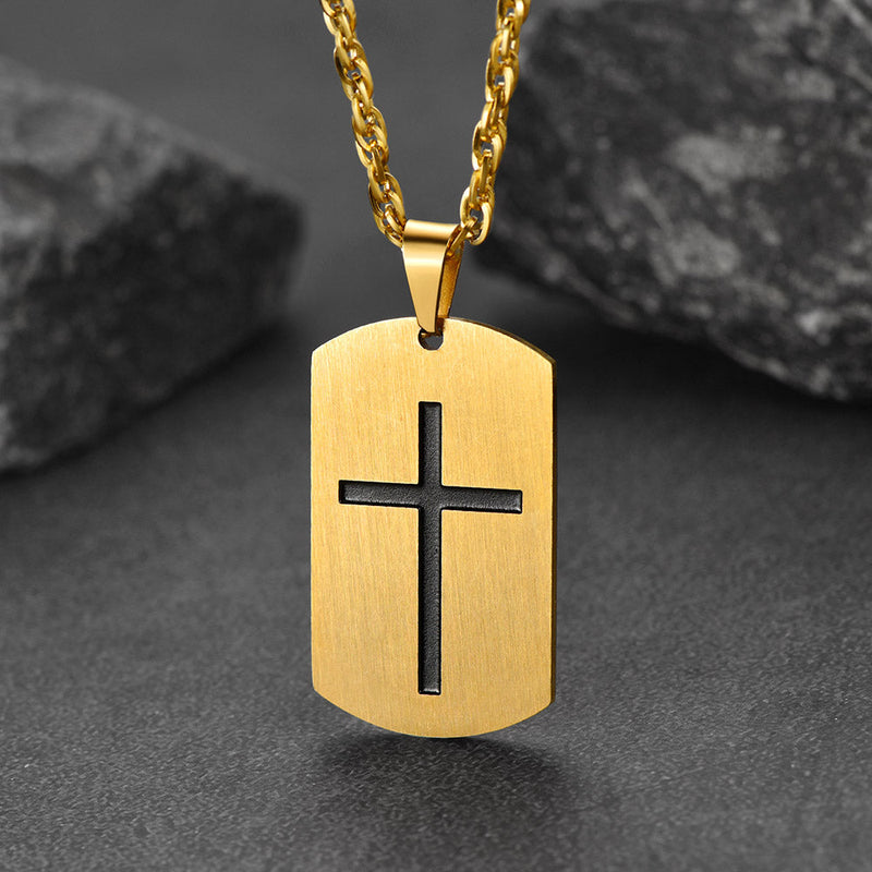 Christian Joshua 1:9 Dog Tag Cross Necklace for