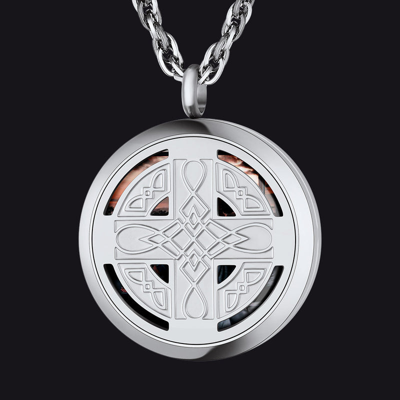 Custom Picture Celtic Knot Cross Locket Aromatherapy Essential Oil Necklaces for