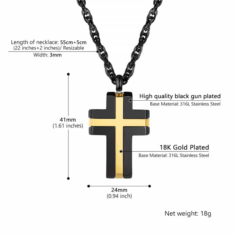 Stainless Steel Two Tone Cross Pendant Necklace for