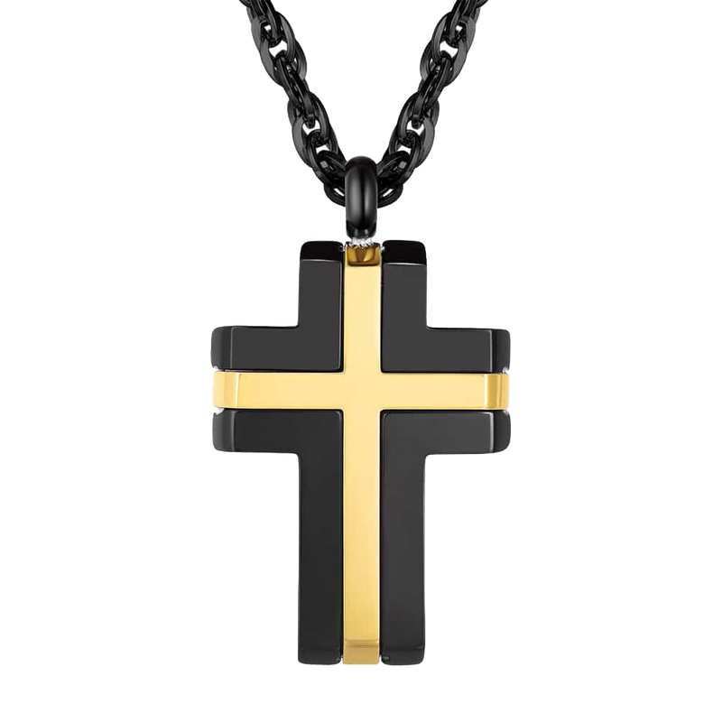 Stainless Steel Two Tone Cross Pendant Necklace for