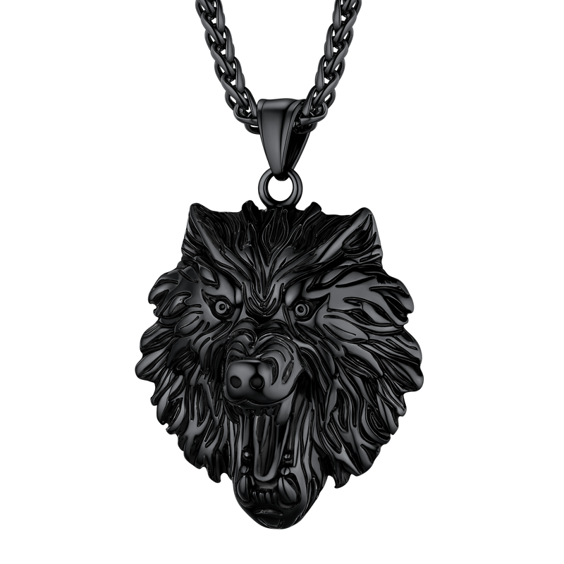 Flash Stainless Steel Fierce Wolf Head Necklace for Man