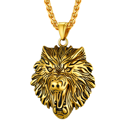 Flash Stainless Steel Fierce Wolf Head Necklace for Man