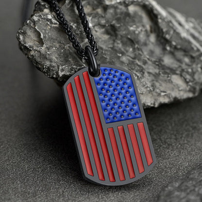 Engraved American Flag Dog Tag Necklace for