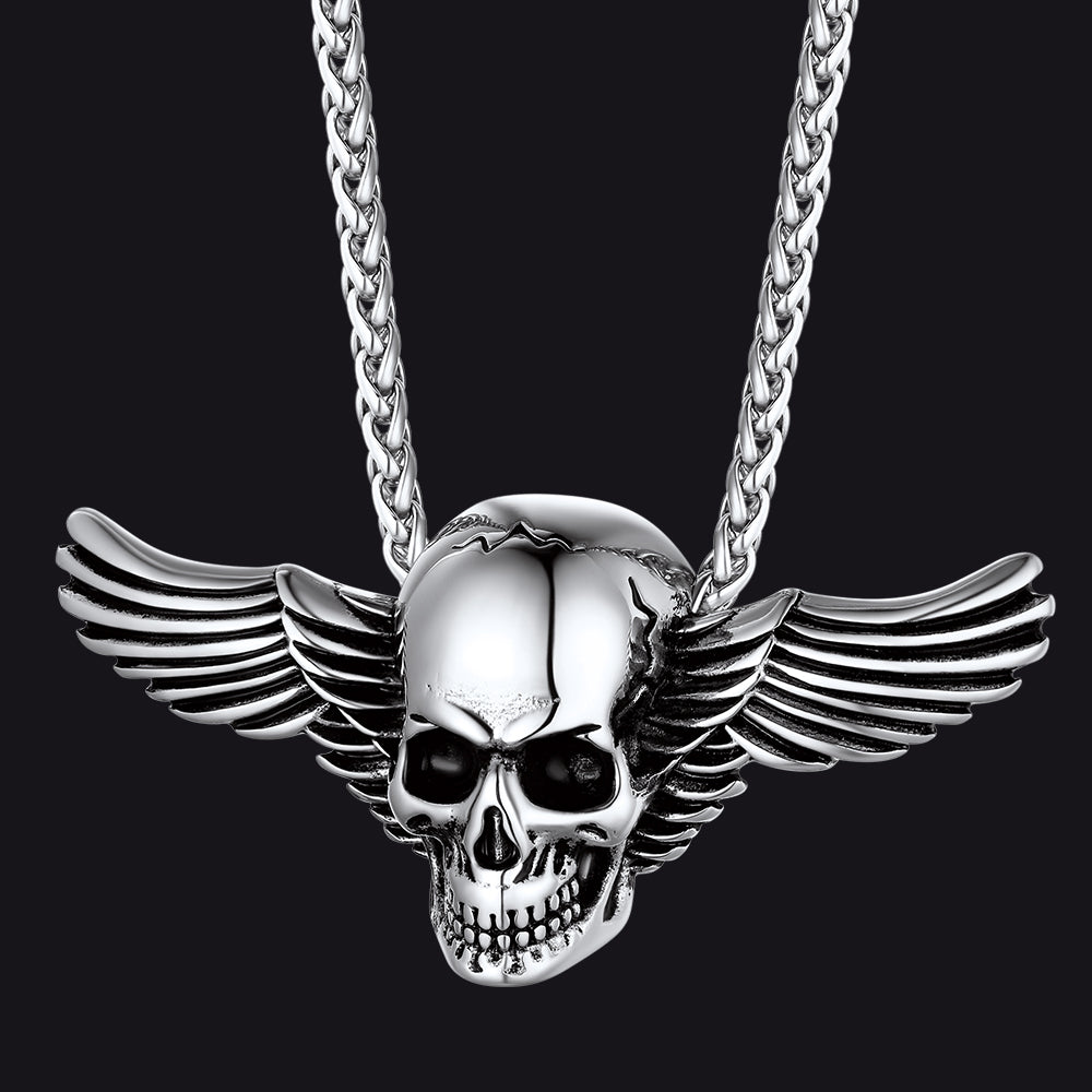Gothic Skull Necklace With Wing for