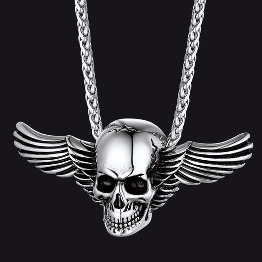 Gothic Skull Necklace With Wing for