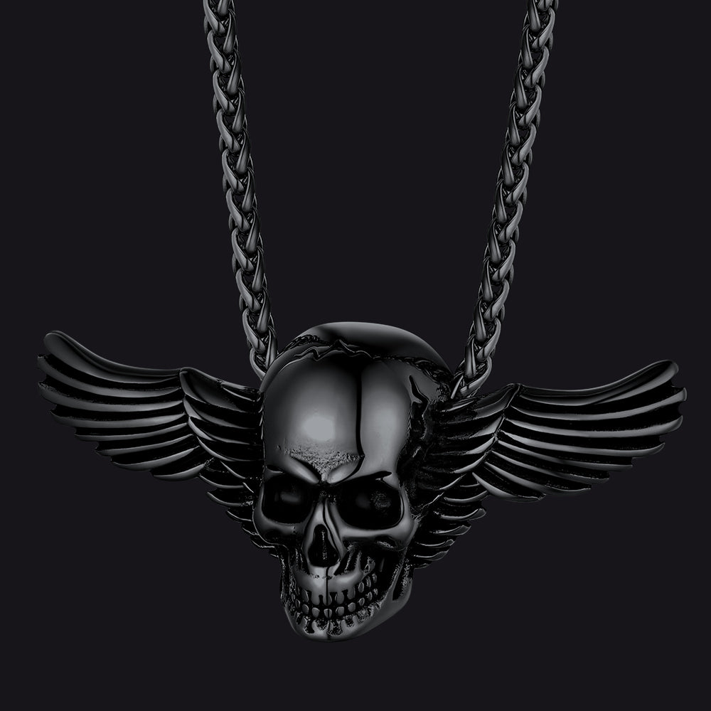 Gothic Skull Necklace With Wing for