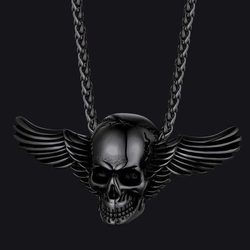 Gothic Skull Necklace With Wing for