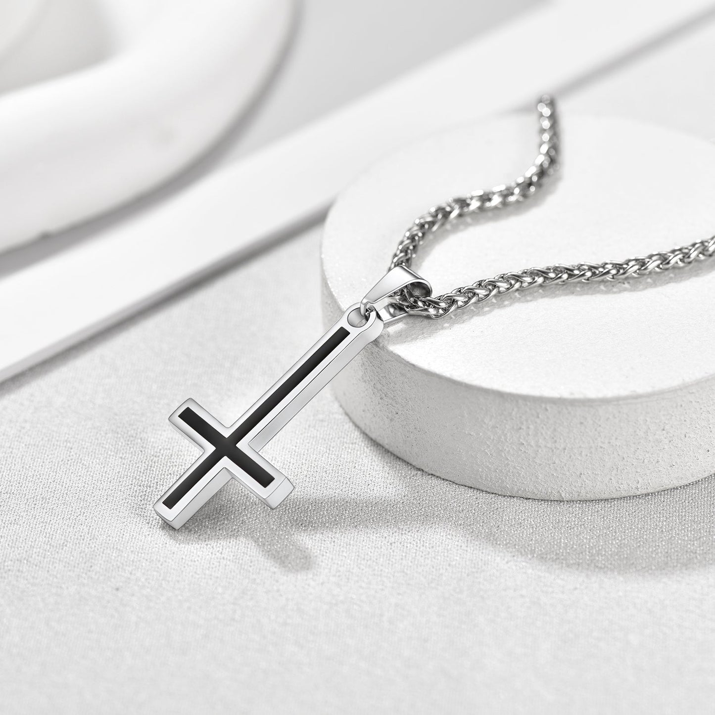Enamel Upside Down Cross Necklace for