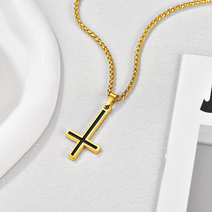 Enamel Upside Down Cross Necklace for