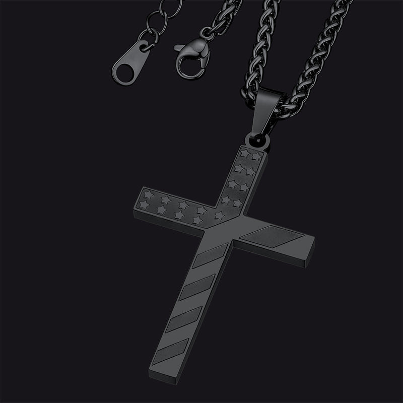 Patriotic American Flag Cross Pendant Necklace for
