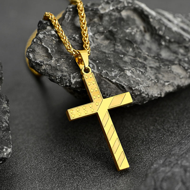 Patriotic American Flag Cross Pendant Necklace for