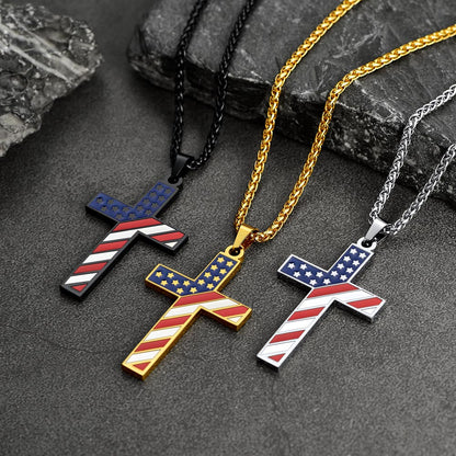 American Flag Cross Pendant Necklace for