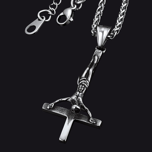 Unside Down Cross Crucifix Necklace Pendant for