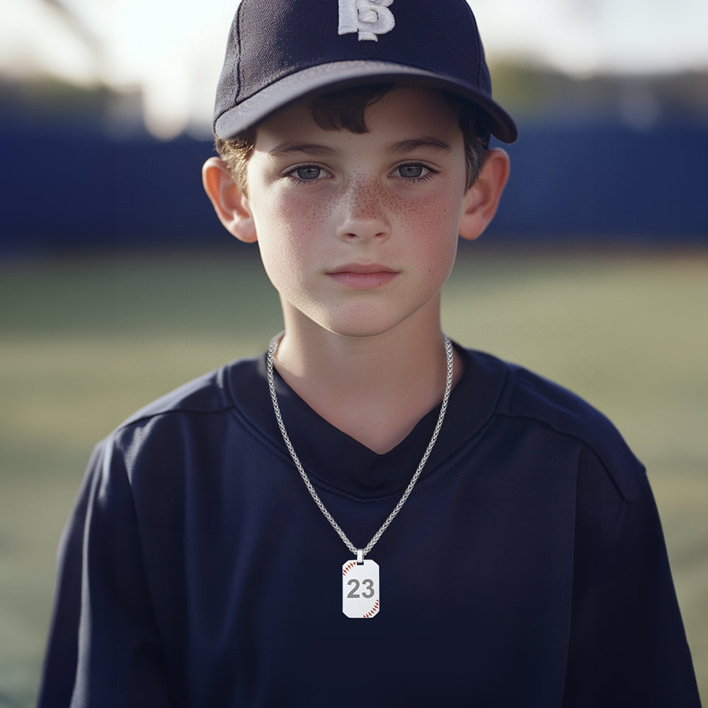 Customized Engraved Baseball Number Dog Tag Necklace for