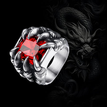 Crystal Dragon Claw Stainless Steel Gemstone Ring for