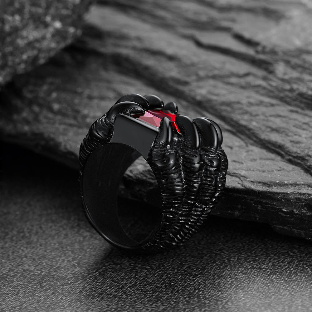 Crystal Dragon Claw Stainless Steel Gemstone Ring for