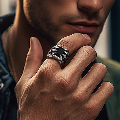 Crystal Dragon Claw Stainless Steel Gemstone Ring for