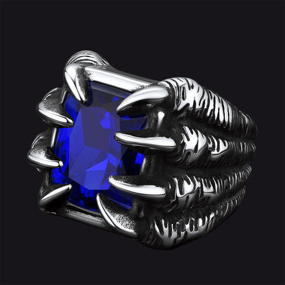 Crystal Dragon Claw Stainless Steel Gemstone Ring for